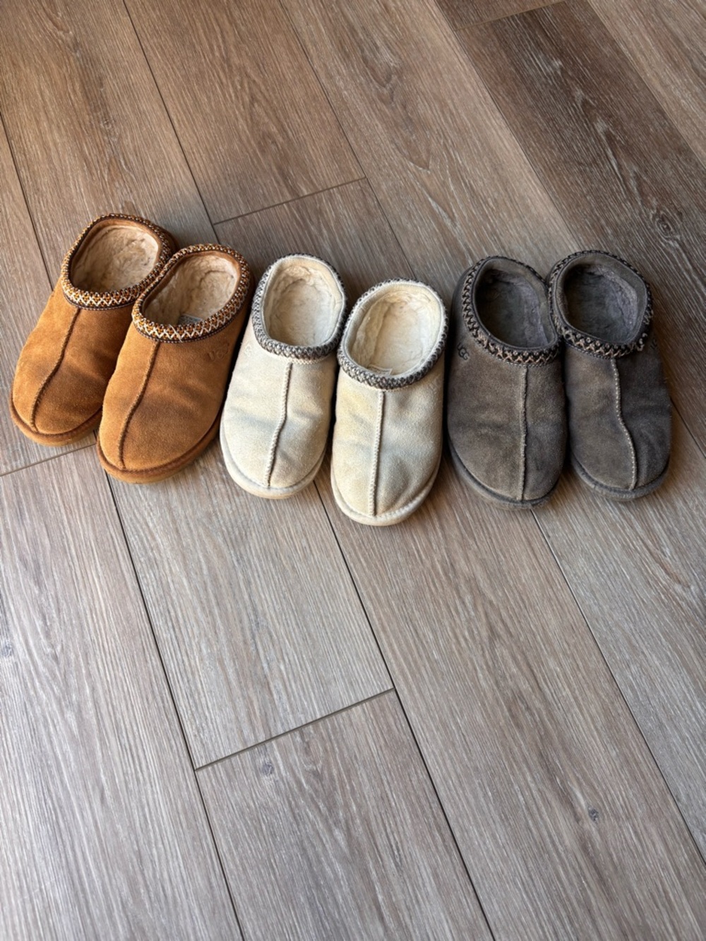 3 bundle lot Ugg Cozy Suede Shearling Slippers Trio - Tan, Cream & Charcoal